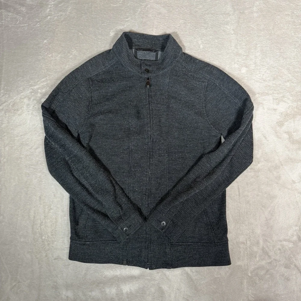 QOR Mens Merino Wool Blend Full Zip Knit Sweater Jacket Gray Size Medium